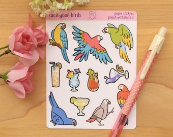 Parrots PAPER stickers - 3.75" x 4.75" sticker sheet - planner stickers  - cute birds kawaii, pastel birds stickers, gifts for bird lovers