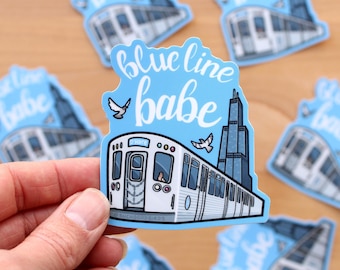 Chicago L Train - Blue Line Babe - 3" Vinyl Sticker - souvenir sticker, mass transit subway train decal, Windy city, Illinois travel