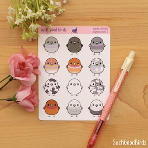 Pigeons (Series 2) PAPER stickers - 3.75&quot; x 4.75&quot; sticker sheet - planner stickers - cute birds kawaii, birds stickers, pigeon stickers