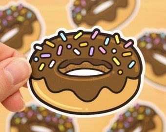 Chocolate Donut 3" Vinyl Sticker - cute donut sticker, sweet dessert, cocoa frosting with rainbow sprinkles, dulce rosquilla doughnut