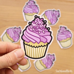 Pink Cupcake 3&quot; Vinyl Sticker - cute cake sticker, sweet dessert, rose sweet frosting pastel sprinkles