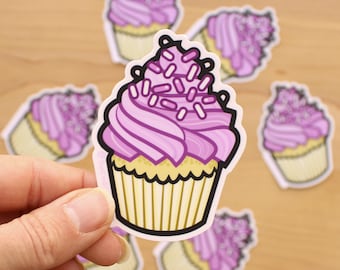 Pink Cupcake 3" Vinyl Sticker - cute cake sticker, sweet dessert, rose sweet frosting pastel sprinkles