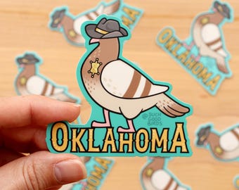 Oklahoma Pigeon - 3" Vinyl Sticker - cute bird Western - American West country souvenir - Cowboy Hat