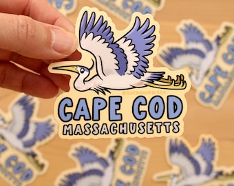 Cape Cod Heron - 3" Vinyl Sticker - nature birdwatching great blue heron Massachusetts souvenir birder cute funny animal sticker
