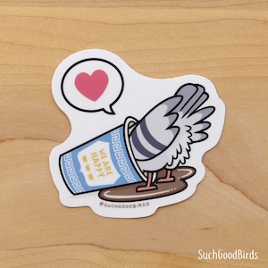 NYC Pigeon w Spilled Coffee New York City Greek Cup 3 Vinyl Sticker cute bird sticker, city pigeons, coffee sticker, love heart emoji image 4