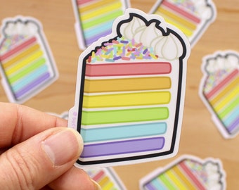 Rainbow Cake 3" Vinyl Sticker - cute cake sticker, sweet dessert, pastel rainbow, LGBT+ gay pride love wins cake