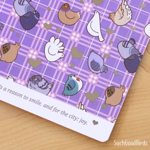 Pigeon A5 Notebook - Purple - Cute pigeons doves journal skinny softcover notebook, pastello uccello, cancelleria uccello carino, piccione, uccello viola
