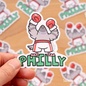 Philly Pigeon Rocky - Adesivo in vinile da 3" - simpatico uccello, souvenir del Museo d'arte di Philadelphia, piccioni, città iconica, statua del pugile della Pennsylvania, fonte di ispirazione