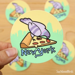 NYC Tauben Pizza 3 "Kreis Vinyl Aufkleber - süßer Vogel Aufkleber, Kawaii Aufkleber, Vogel Aufkleber, Geschenke für Vogelliebhaber, New York City Tauben