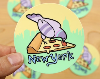 NYC Pigeons Pizza 3" Circle Vinyl Sticker  - cute bird sticker, kawaii stickers, bird stickers, gifts for bird lover, new york city pigeons