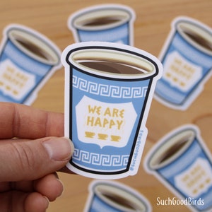 NYC Greek Coffee Cup - 3 "Vinyl Aufkleber - niedlicher kawaii Vogel Aufkleber, Geschenke für Vogelliebhaber, Stadttauben, Kaffee Aufkleber - New York City