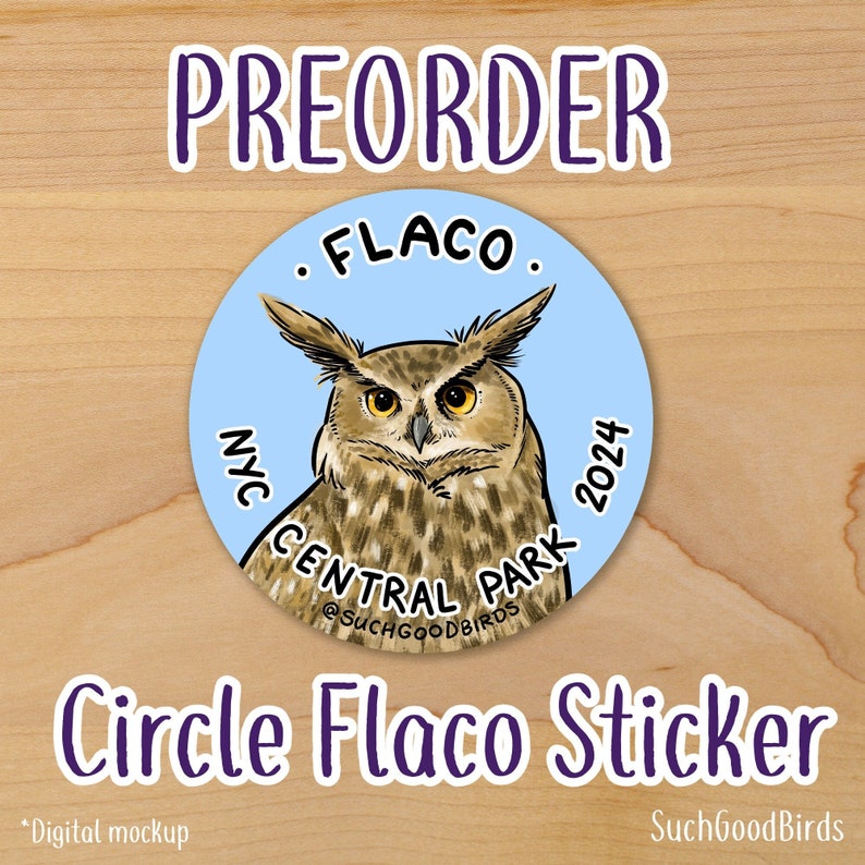 Circle Flaco the Owl 3 Vinyl Sticker Benefitting Wild Bird Fund commemorative Flaco eurasian eagle owl, new york city central park image 1