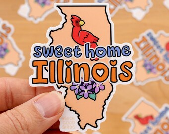 Sweet Home Illinois - 3" Vinyl Waterproof Sticker - Orange and Blue