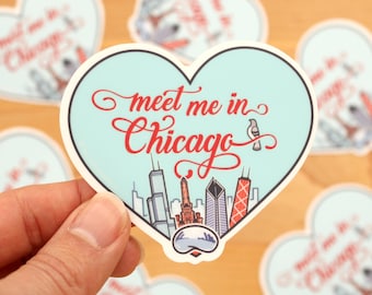 Meet Me in Chicago Heart Sticker - 3" Vinyl Sticker - cute sticker, Chicago souvenir pigeons iconic Illinois landmark sears willis tower