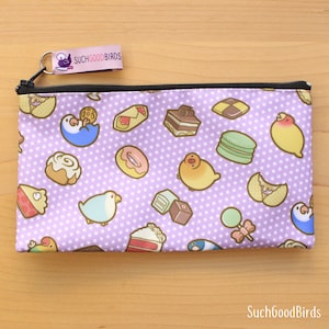 Lovebirds Pencil Pouch - accessory pouch pencil case school supplies, gifts for bird lover, pet birds bag, purple bag, hand bag, accessory