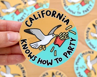 California Seagull Fries - California Knows How to Party - 3" Vinyl Waterproof Sticker
