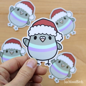 Weihnachtsvögel - Nikolaustaube - 3 "Vinyl Aufkleber - lustige Taube - wasserfester Aufkleber - weihnachtlicher Schmuck - taube - weihnachtsstaube."