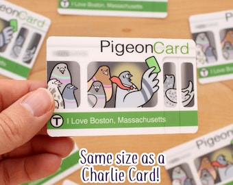 Boston Transit Card Sticker - EXACT SIZE as Charlie Card 3.375" x 2.125" Vinyl Decal - cute bird pigeon Massachusetts metro subway souvenir