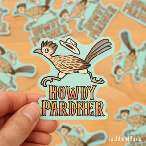 Western Roadrunner Howdy Pardner - Adesivo de vinil de 3" - pássaro fofo Sobremesa do deserto do sudoeste - Lembrança do oeste americano - Chapéu de cowboy
