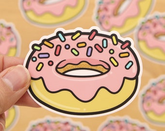 Pink Donut 3" Vinyl Sticker - cute donut sticker, sweet dessert, strawberry frosting with rainbow sprinkles, dulce rosquilla doughnut