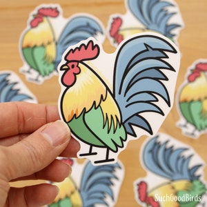 Calcomanía de vinilo de 3" con forma de gallo Serama: linda calcomanía de pollo, calcomanía de gallo pequeño, gallo, cock-a-doodle-do
