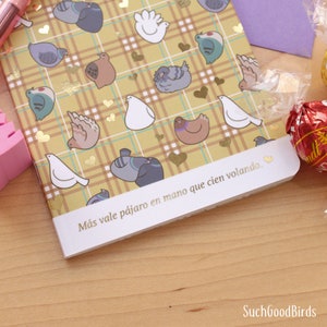 Piccioni A6 Mini Notebook - piccioni diario regali amanti degli uccelli, simpatica cancelleria per uccelli, nota di piccione, pastello carino morbido, mas vale pajaro en mano