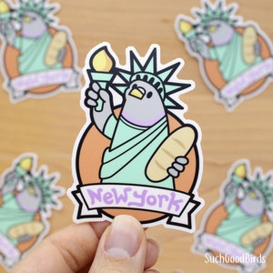 NYC Tauben Freiheitsstatue 3"Vinyl Aufkleber - süßer Vogel Aufkleber, New York City, Kawaii Aufkleber, Geschenke für Vogelliebhaber