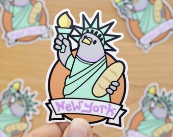 NYC Pigeons Statue of Liberty 3" Vinyl Sticker  - cute bird sticker, kawaii stickers, bird stickers, gifts for bird lover, new york city