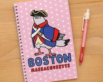 Boston Soldier 5.5" x 8.5" Notebook - Massachusetts travel souvenir stationery cute pigeon bird note book pink college ruled lined paper