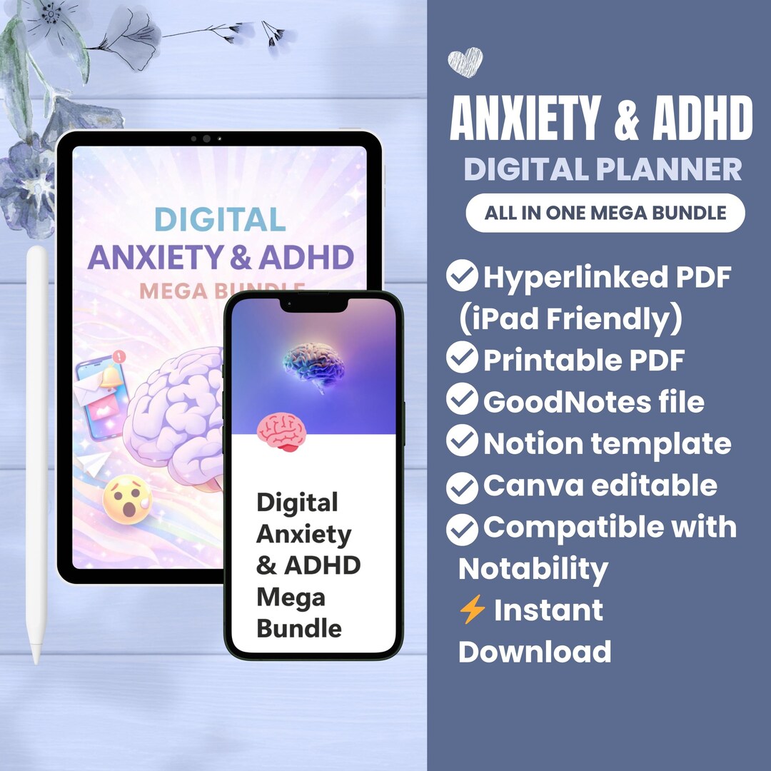 ADHD Undated Digital Planner Mega Bundle for Anxiety Self Care and ...