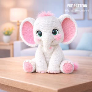 Virkmönster för elefanter i PDF-format – handledning för plyschleksaker, detaljerad steg-för-steg-guide för amigurumi, gör-det-själv-projekt för mellannivå