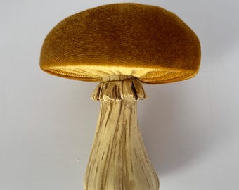 Vintage Decorative Mushroom | Soft Fabric Cap & Solid Base | Cozy Cottage Home Decor | Autumn Shelf Accent