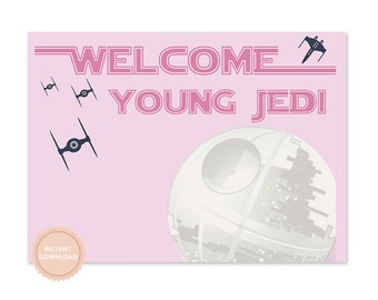 INSTANT DOWNLOAD Star Wars Party Sign (Princess Leia, Star Wars Birthday, Star Wars Banner, Death Star, Girls Star Wars, Darth Vader, Yoda)