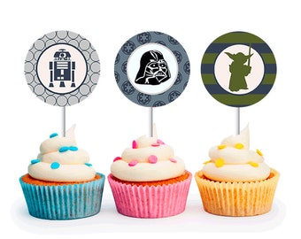 INSTANT DOWNLOAD Modern Boys Star Wars Cupcake Toppers (Star Wars party, Yoda, Darth Vader, R2D2, Star Wars, Printable Cupcake Toppers)