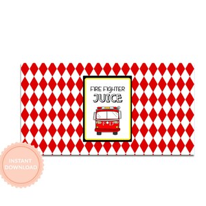 INSTANT DOWNLOAD, Fire truck Birthday, Printable Juice Box Wraps Firetruck theme image 1