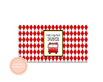 INSTANT DOWNLOAD, Fire truck Birthday, Printable Juice Box Wraps - Firetruck theme
