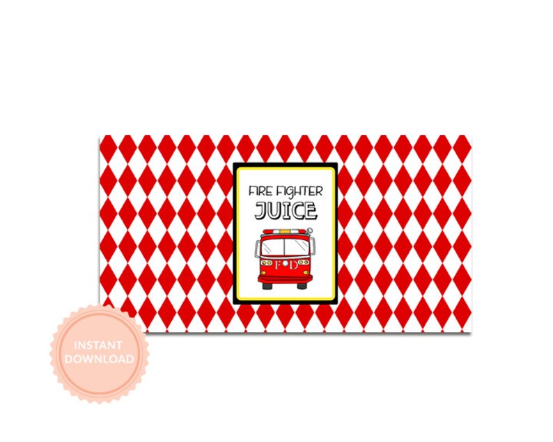 INSTANT DOWNLOAD, Fire truck Birthday, Printable Juice Box Wraps Firetruck theme image 1