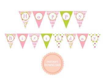 INSTANT DOWNLOAD BANNER, Birthday Banner- Pink Paisley, Printable