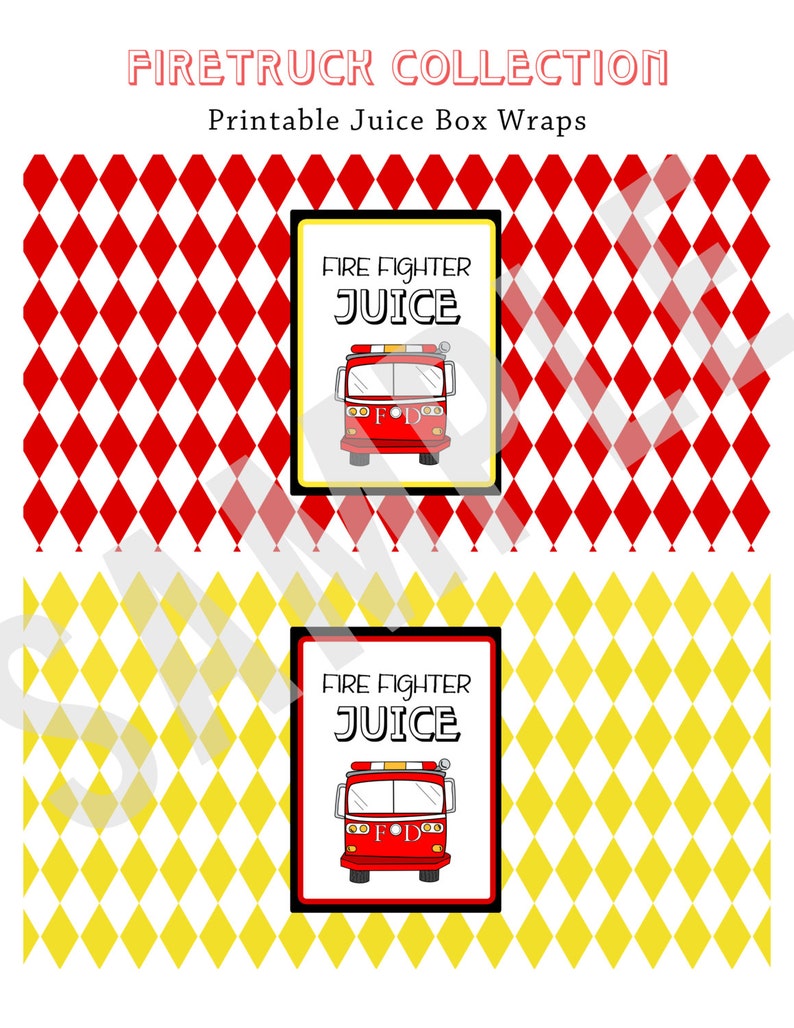 INSTANT DOWNLOAD, Fire truck Birthday, Printable Juice Box Wraps Firetruck theme image 2