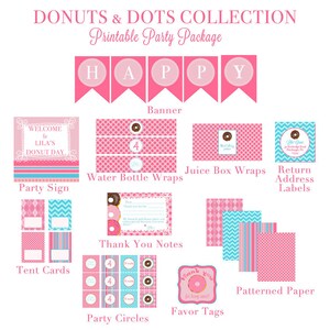 INSTANT DOWNLOAD, DONUTS &amp; Dots, Printable Happy Birthday Banner (party ...