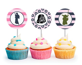 INSTANT DOWNLOAD Modern Girls Star Wars Cupcake Toppers (Star Wars party, Princess Leia, Girls Party, Star Wars, Printable Cupcake Toppers)