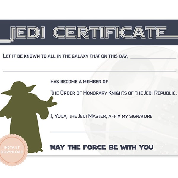 Jedi Certificate - Etsy