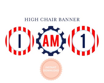 INSTANT DOWNLOAD, Printable Highchair Banner - Nautical Whale Collection, Navy and Red