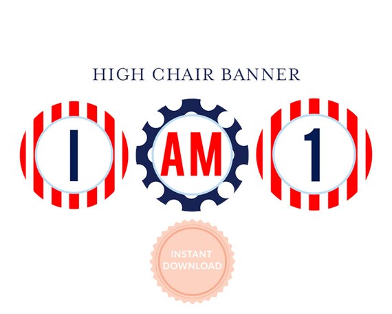 INSTANT DOWNLOAD, Printable Highchair Banner - Nautical Whale Collection, Navy and Red Il_570xn