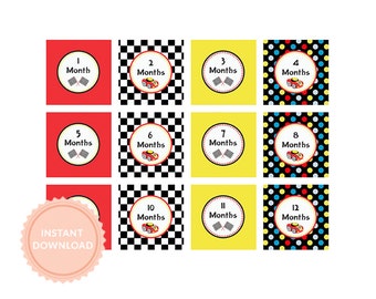 INSTANT DOWNLOADS, Printable 1st Year - MILESTONE Photo Tags -Race Car