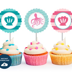 INSTANT DOWNLOAD Under the Sea Cupcake Toppers (Printable Mermaid Party, Under the Sea, Pool Party, Printable Cupcake Toppers, party decor)