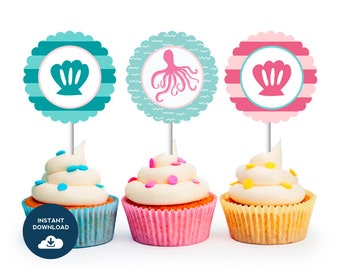 INSTANT DOWNLOAD Under the Sea Cupcake Toppers (Printable Mermaid Party, Under the Sea, Pool Party, Printable Cupcake Toppers, party decor)