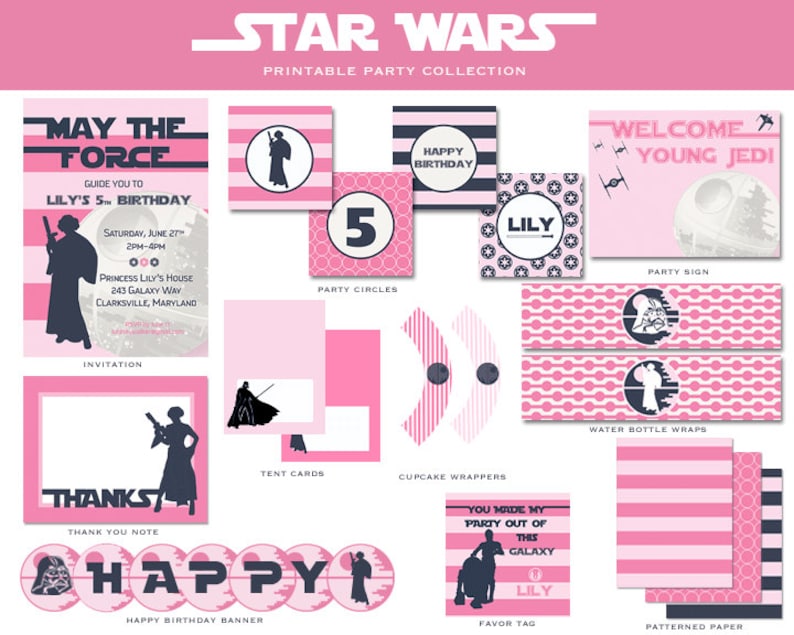 INSTANT DOWNLOAD Modern Girls Star Wars Cupcake Toppers Star Wars party, Princess Leia, Girls Party, Star Wars, Printable Cupcake Toppers image 3