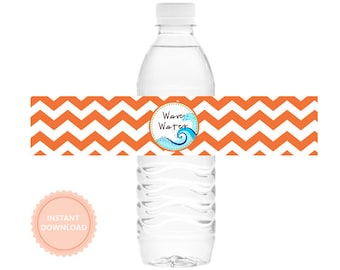 INSTANT DOWNLOAD, Boys SURFER -Printable Water Bottle Wraps (Chevron Stripes, Drink Wraps)