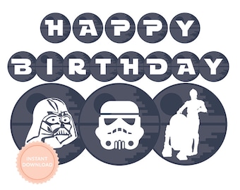 INSTANT DOWNLOAD Star Wars Happy Birthday Banner (Star Wars party, Darth Vader, Stormtrooper, Printable Happy Birthday Banner)